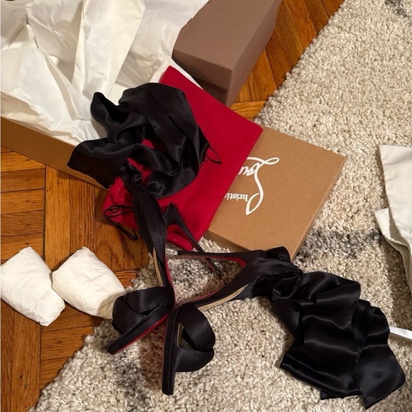 Christian Louboutin Black Satin Ribbon Heels sz 36.5 - Picture 2 of 6